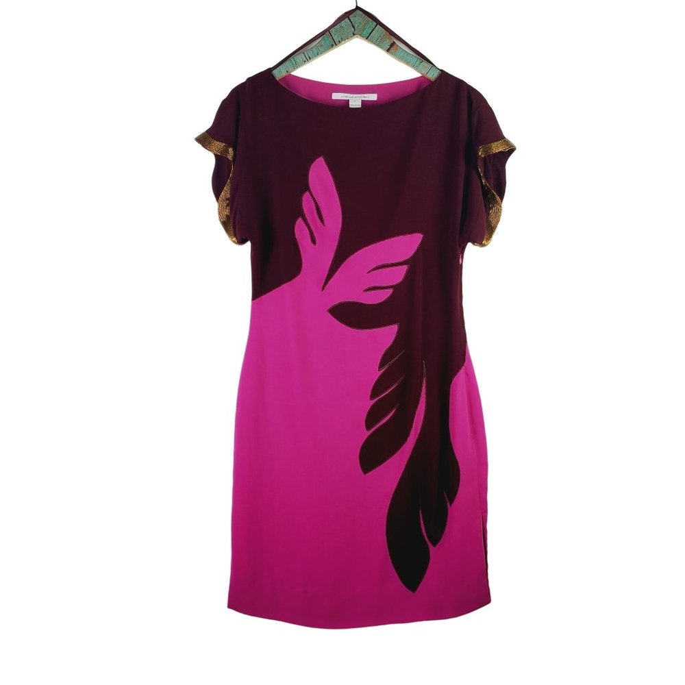 Diane Von Furstenberg Poppie *RARE* Chiffon Copper Beaded Sleeve Dress, 6